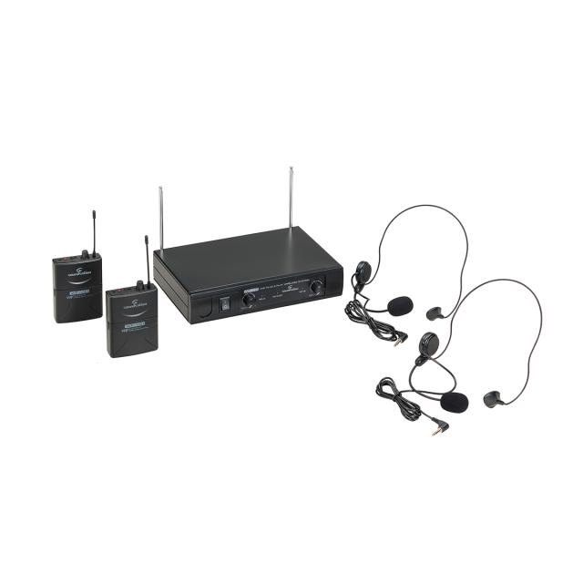 Radiomicrofono VHF Doppio Plug and Play con 2 Bodypack e Archetti (213.0 MHz - 215.5 MHz)