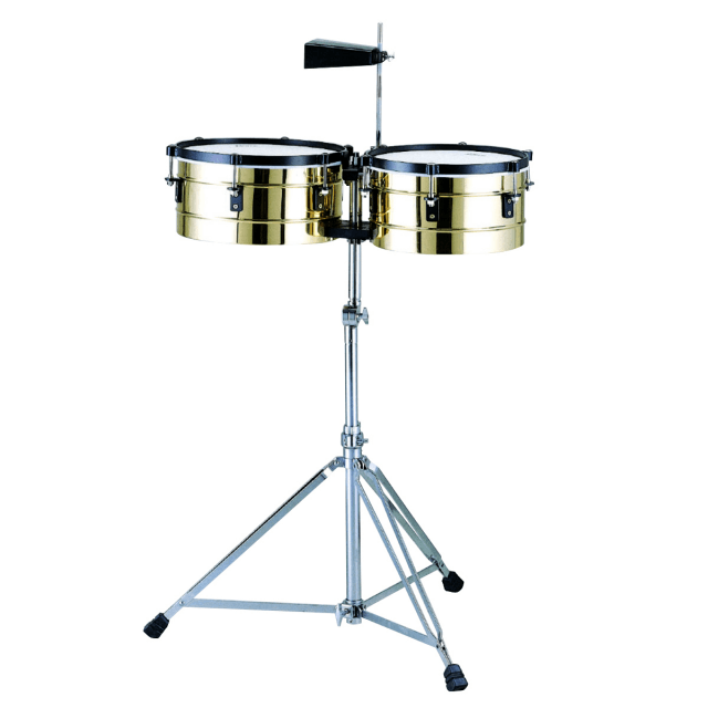 Set timbales in ottone con cowbell e supporto