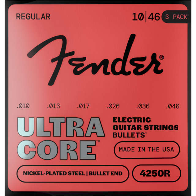 Pacco da 3 Mute Fender Ultracore™ Bullets™ 420R Guitar Strings, Nickel-Plated Steel, Bullet End, Gauges .010-.046 0733250606