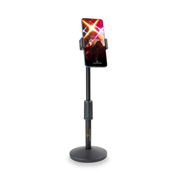 Tabletop webcast stand for microphone and smartphone