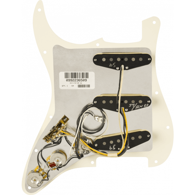 Fender Pre-Wired Strat Pickguard, Pure Vintage '59 w/RWRP Midde, Parchment 11 Hole PG
