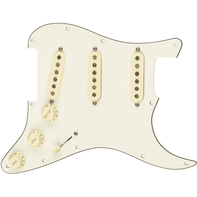 Pre-Wired Strat Pickguard, Custom Shop Custom '69 SSS, Parchment 11 Hole PG