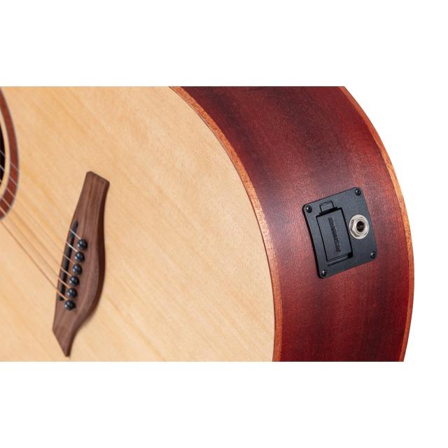 Dreadnought cutaway acoustic guitar with mahogany armrest and preamp