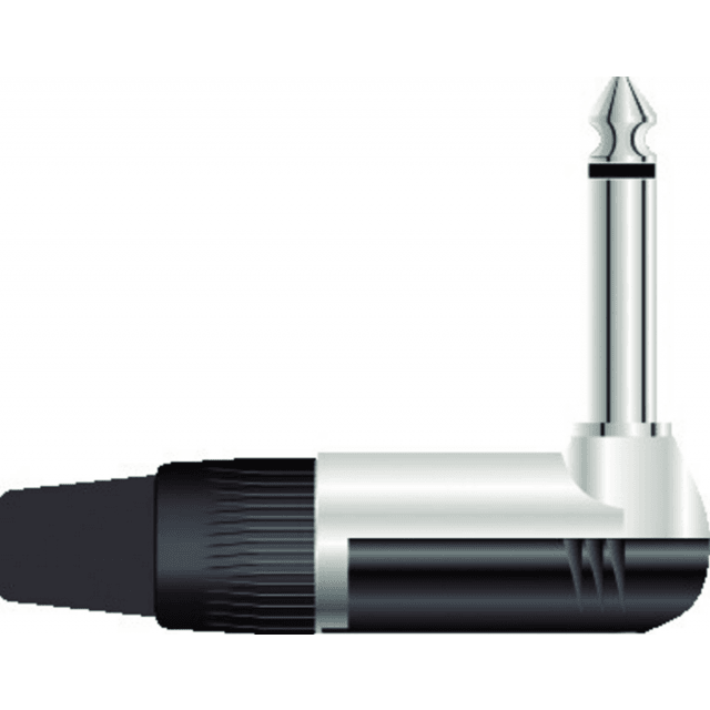 Jack professionale da 6.3 mm, 2 poli, angolo 90°, contatti in nichel, guscio in nichel