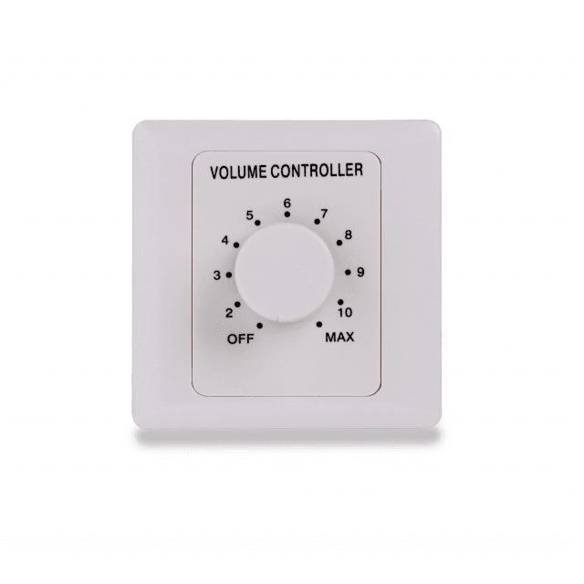 10W Volume attenuator for 70-100V speakers, 11 positions + Off,  with auxiliary line and 24V alarm control