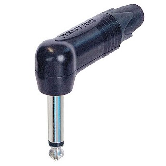 2 pole right-angle 1/4" Professional Phone Plug, Nickel Contacts, Black Shell
