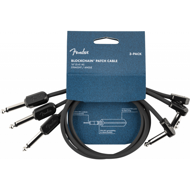 Pack da 3 cavi Patch Fender Blockchain 16", Straight/Angled