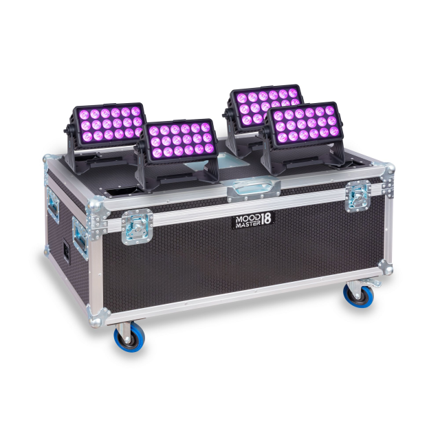 4x IP65 high power battery wash projector 18x15W with Flight Case
