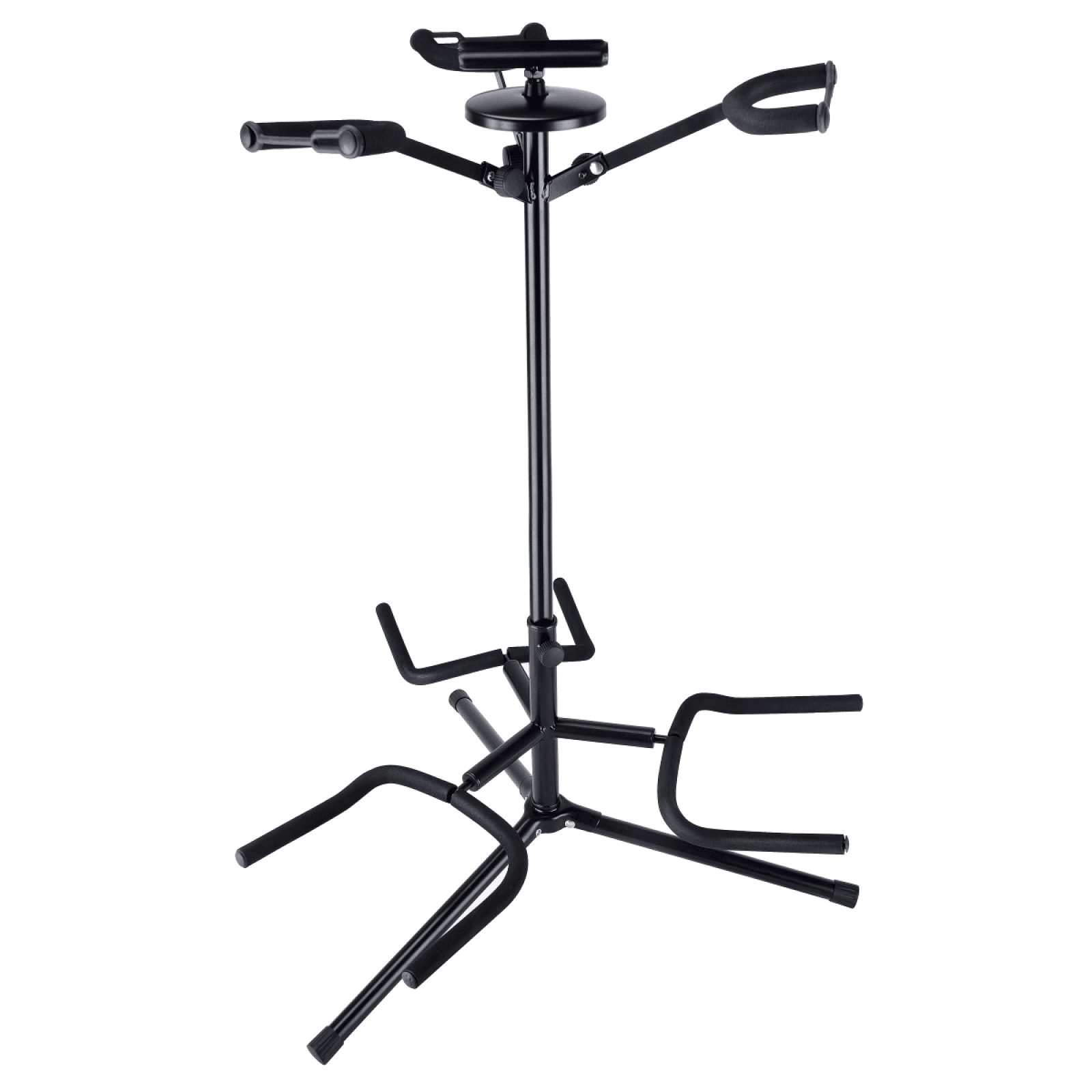 Universal triple guitar and bass stand with height adjustment and