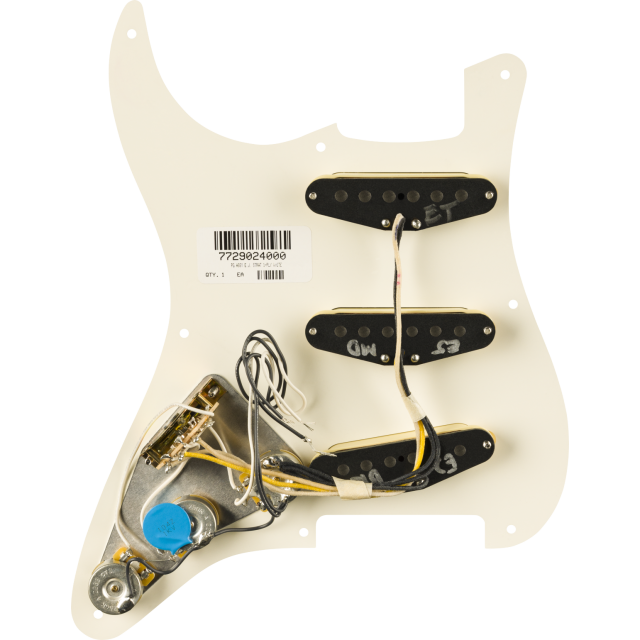 Pre-Wired Strat® Pickguard, Eric Johnson Signature, Parchment 8 Hole PG