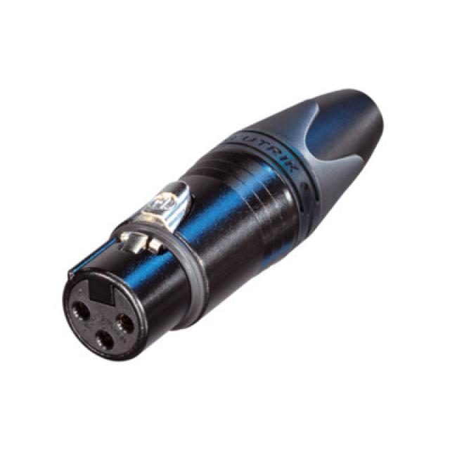 3 pole female XLR cable connector with Black metal housing and silver contacts