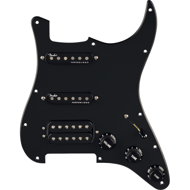 Pre-Wired Strat® Pickguard, Quadra Tap™/Ultra Noiseless™ HSS, Black 11 Hole PG