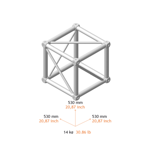 Angolo a Cubo da 520 mm per Truss Quadrate Nero (52CUBB)