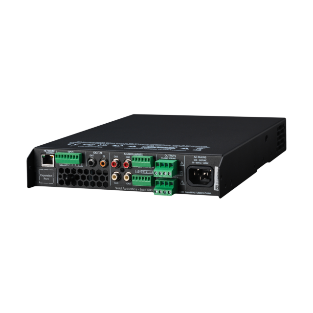 4x125 W @ 4–8 Ω / 2x250 W @ 70/100V Amplifier, Half-Rack Width, Integrated DSP