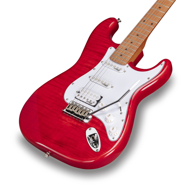 Double cutaway electric guitar with 2 single coils + splittable humbucker and self-locking tuners (Wilkinson equipped, roasted maple neck+fretboard, flamed top)