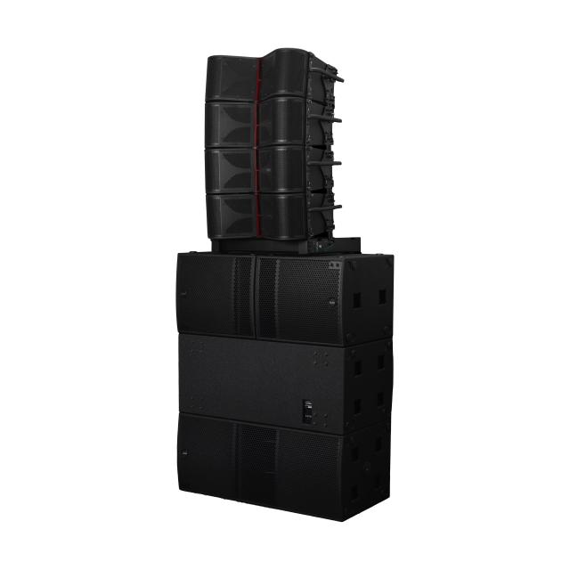 Two-way active, three-way acoustic line array module with dual 8” horn-loaded drivers