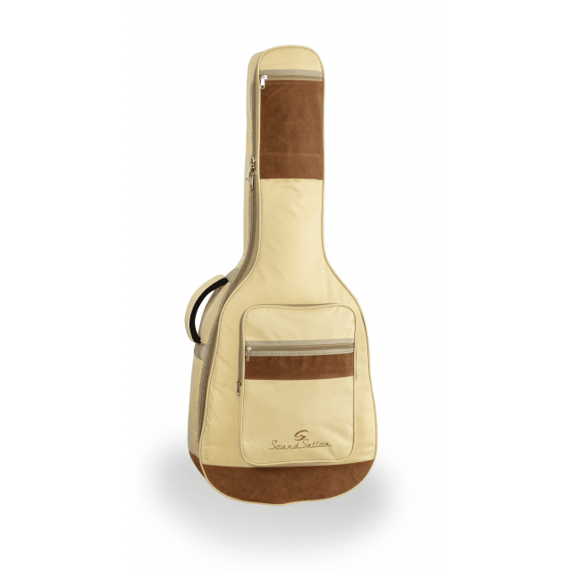 Acoustic guitar bag with suede leather inserts