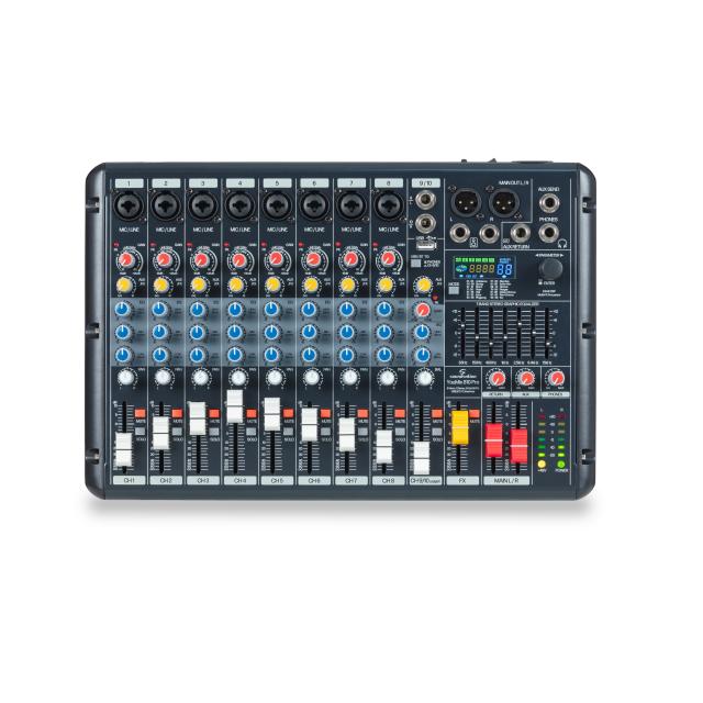 Mixer a 10 Canali con 8 Canali Mono e 1 Canale Stereo, Effetto 24 bit con 99 Preset, USB/BT, interfaccia PC