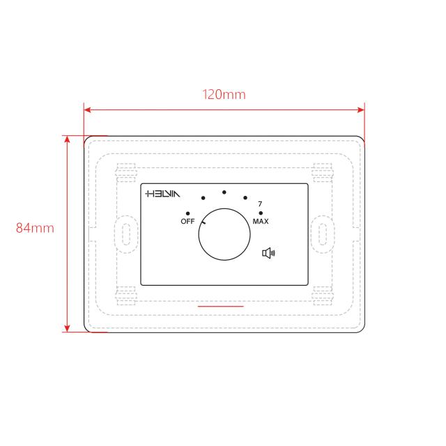 Attenuatore di volume da 5W per diffusori a 70-100V, 4 posizioni + Off, con linea aux. e comando di allarme a 24V