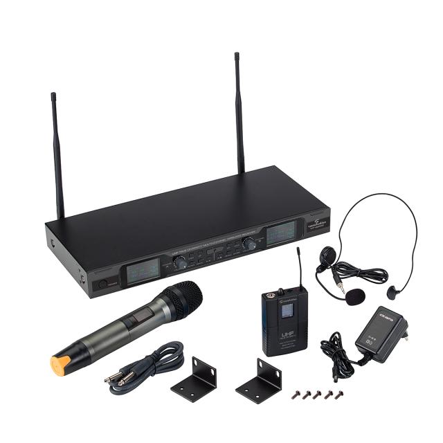 Sistema a Radiomicrofono UHF True Diversity Multicanale Doppio