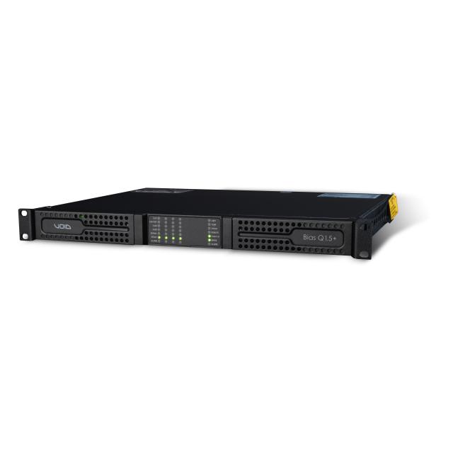 4-channel amplifier, 800 W into 2 Ω, 1 rack unit, compatible with Lo-Z loads and 70/100 V distributed lines.