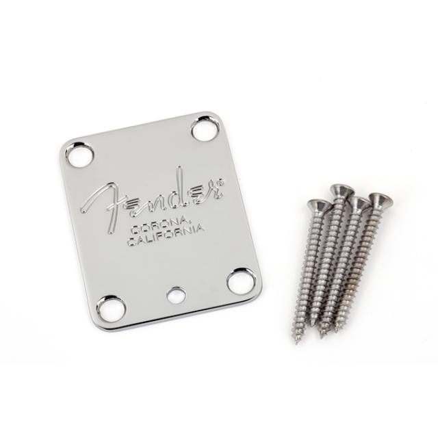 4-Bolt American Series Guitar Neck Plate with "Fender® Corona" Stamp (Chrome)