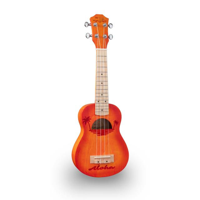 Soprano ukulele with inlaid drawing and bag