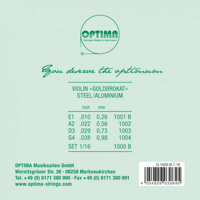 VIOLIN  OPTIMA GOLDBROKAT SET 1000 B 1/16