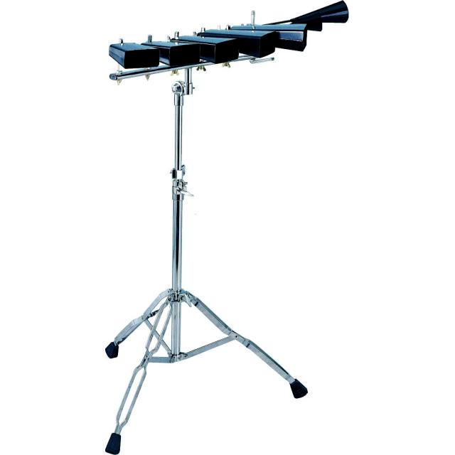 Set di cinque cowbell e agogo bell con supporto da terra