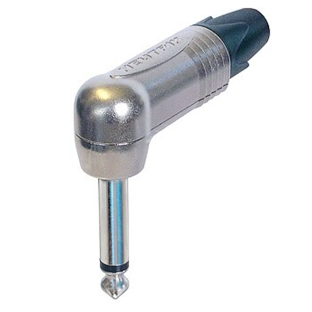 1/4" Professional Phone Plug, 2 Poles, 90° Angled, Nickel Contacts, Nickel Shell