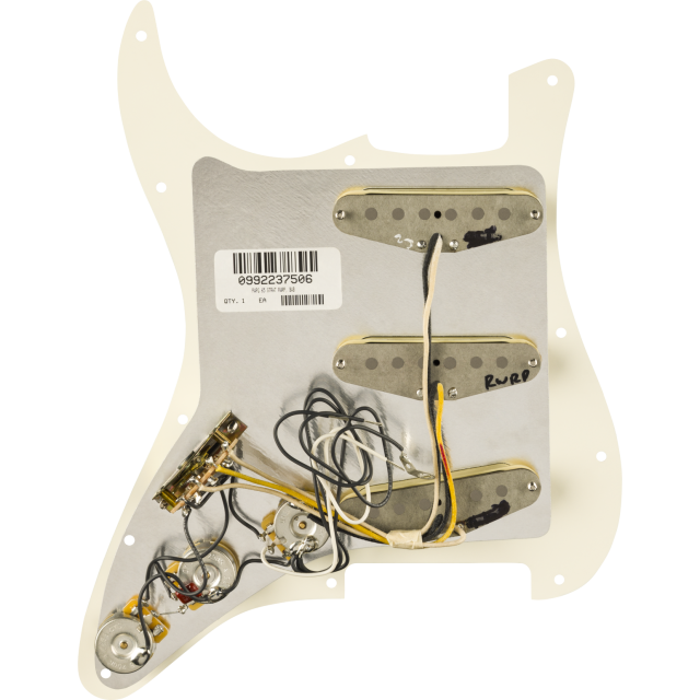 Fender Pre-Wired Strat Pickguard, Pure Vintage '65 w/RWRP Midde, Parchment 11 Hole PG