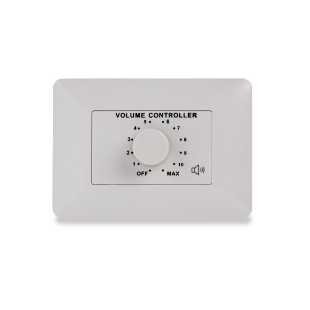 30W Volume attenuator for 70-100V speakers, 11 positions + Off,  with auxiliary line and 24V alarm control