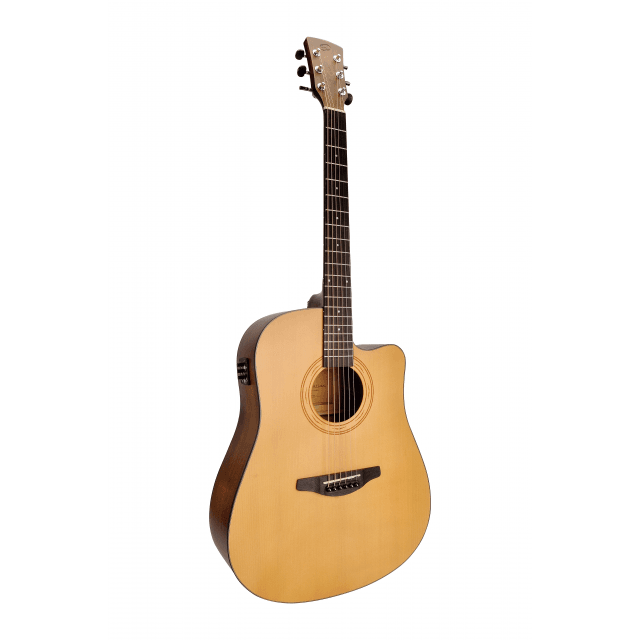 Chitarra acustica Dreadnought 4/4 con top in abete masello, rosetta incisa e preamp