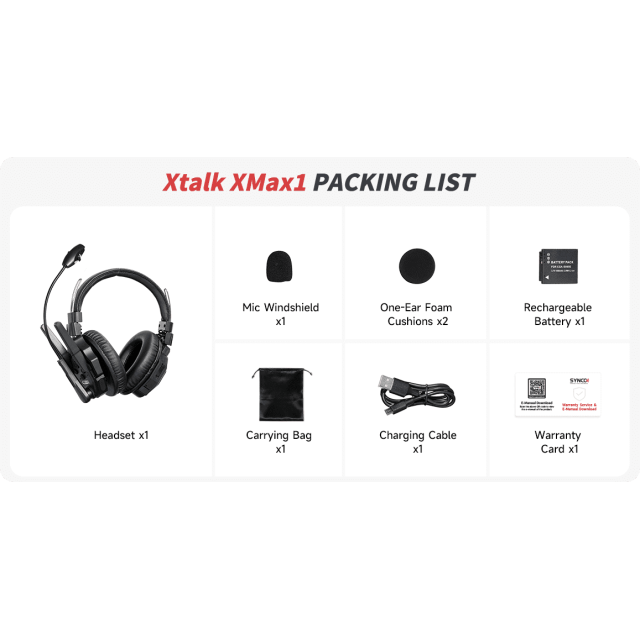 (1x unit, dual-ear) 2-Way Intercom Headset System, 500m Transmission Range, AI Noise-Cancellation and Bluetooth Connection