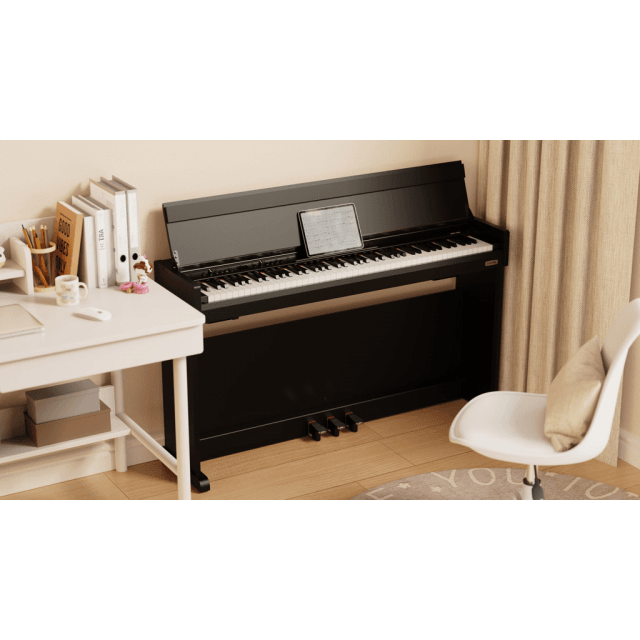 Digital piano with cabinet and triple sensor hammer action keyboard - black