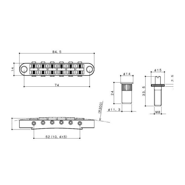 Tune-o-matic Bridge for LP and Semiacoustic Guitar (Chrome)