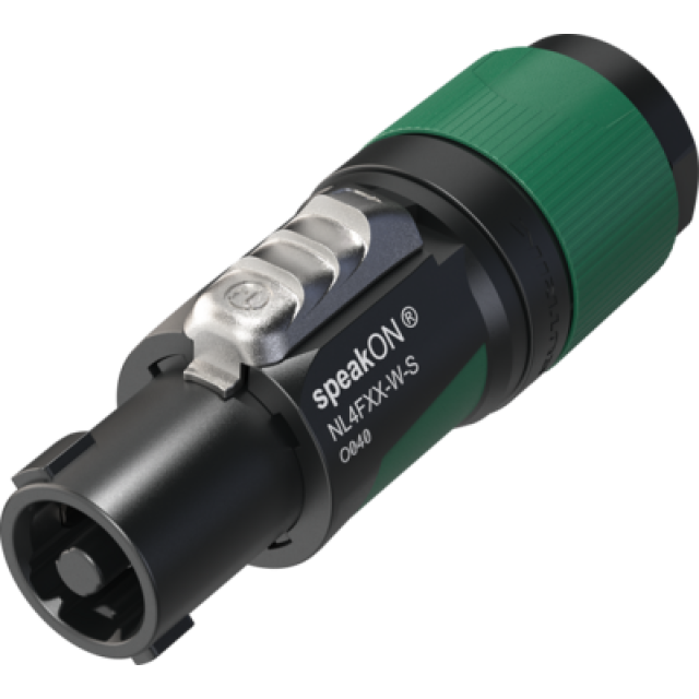 4 pole speakON cable connector, screw terminal assembly, chuck type strain relief for cable 6 to 12 mm