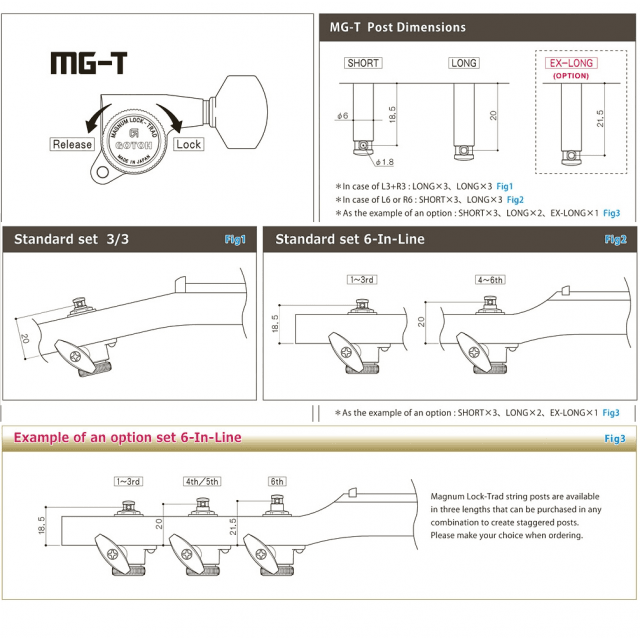 Meccaniche per Chitarra Elettrica, L6, Serie Magnum Lock T, COld