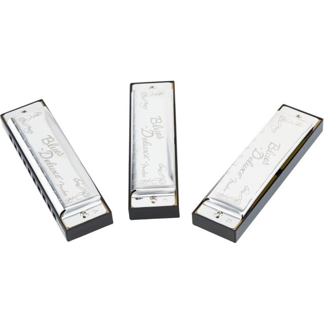 Blues Deluxe Harmonica, Pack of 3, with Case