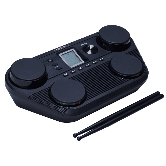 Portable Electronic Drumkit with 4 pads, flashing indicators and touch sensitivity.