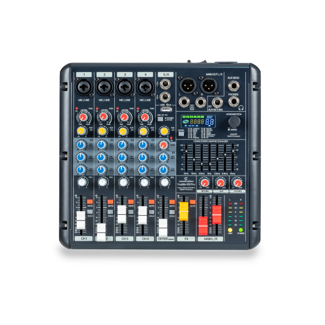6-Channel Mixing Console with 4 Mono and 1 Stereo Channels, 24-bit 99 Effect, USB/BT, PC Interface