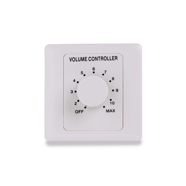 30W Volume attenuator for 70-100V speakers, 11 positions + Off,  with auxiliary line and 24V alarm control