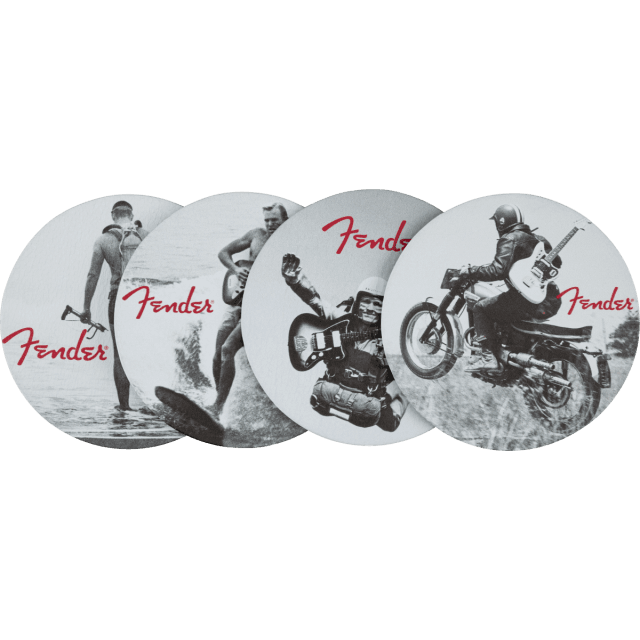 Fender™ Vintage Ads 4-Pk Coaster Set, Black and White