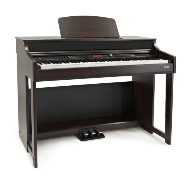 Upright digital piano with 88-Keys "Hammer Action" keyboard and rosewood finish. 