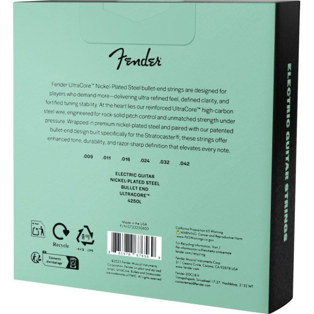 Pacco da 3 Mute Fender Ultracore™ Bullets™ 420R Guitar Strings, Nickel-Plated Steel, Bullet End, Gauges .009-.042 0733250603