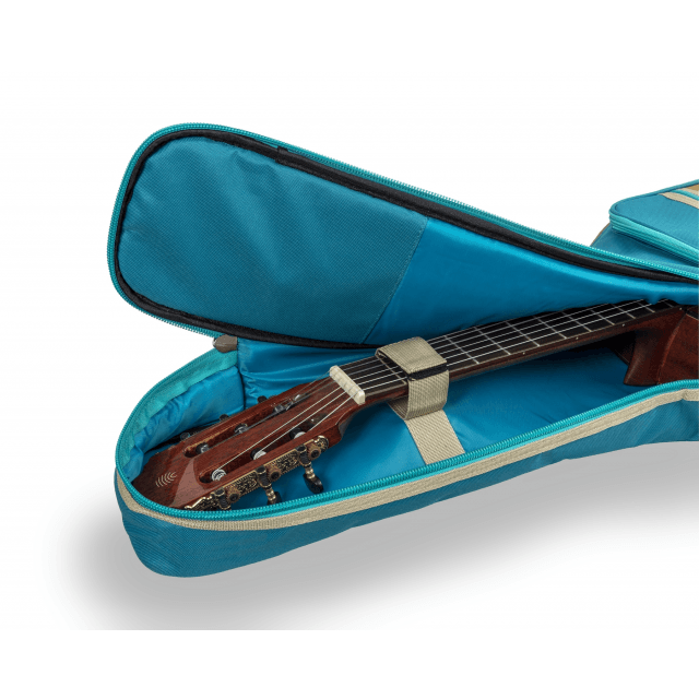 Acoustic guitar bag with suede leather inserts
