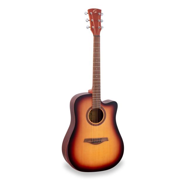 Dreadnought cutaway acoustic guitar with mahogany armrest and preamp
