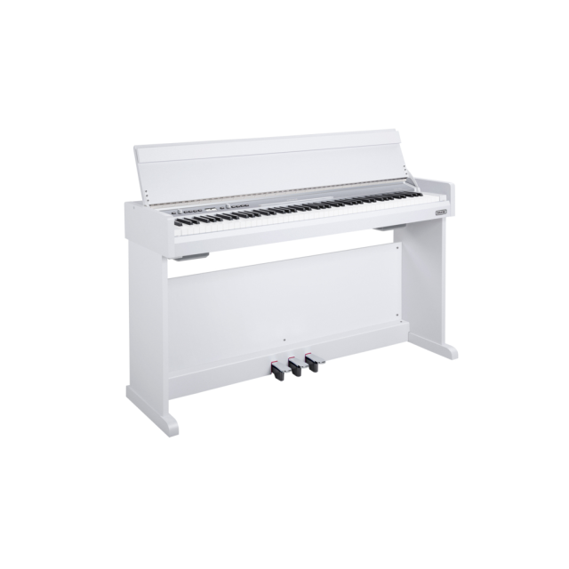 Digital piano with cabinet and triple sensor hammer action keyboard - white