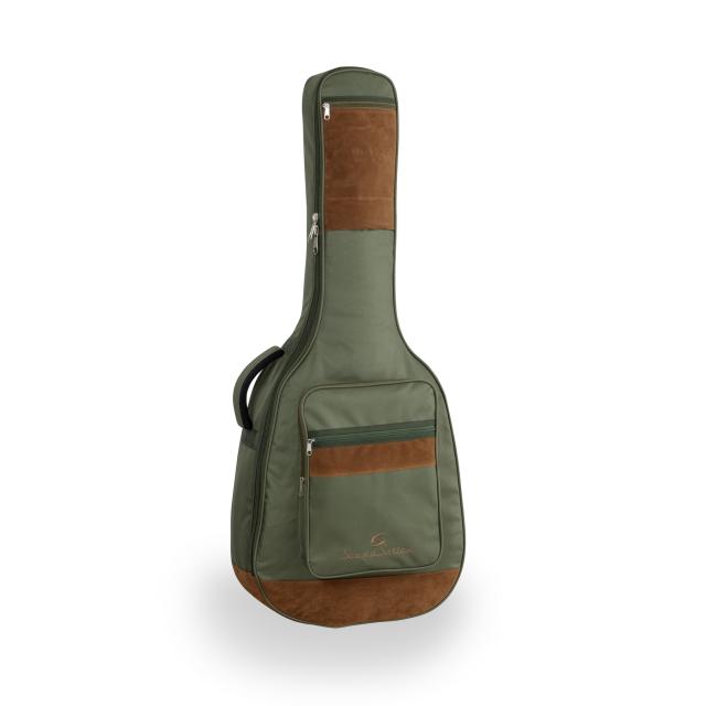 Acoustic guitar bag with suede leather inserts