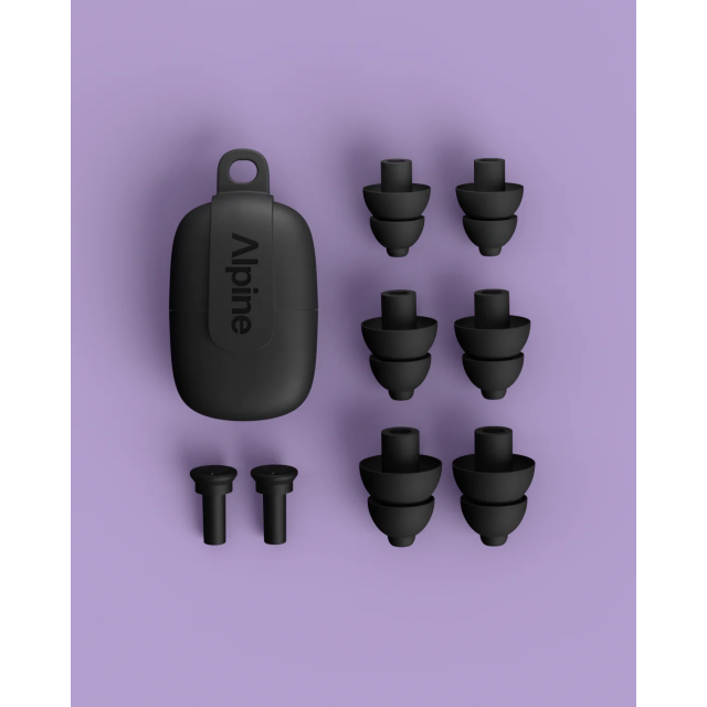 Music-filtered earplugs for festivals, events, and concerts - black